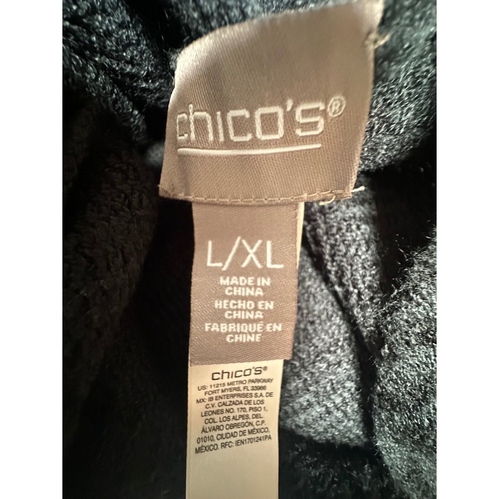 Chico's Leopard Print Fringe Poncho Wrap Charcoal Gray Black Size L/XL Layering - Picture 5 of 6